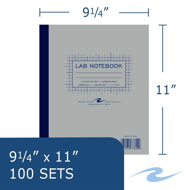 Roaring Spring 4x4 Graph Ruled Lab Book with Numbered Carbonless Sets, 11" x 9.25" 100 Sets, White/Blue Pages - Image 2